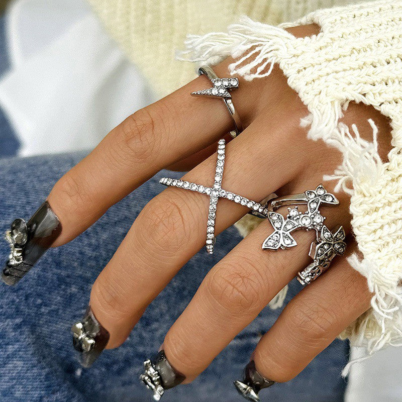 Trending Silver Plated Butterfly inspired Set of 3 Stackable Finger Rings - VAIRAVI Trending Silver Plated Butterfly inspired Set of 3 Stackable Finger Rings - VAIRAVI