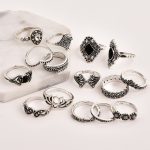 Stylish Vintage Floral Designs Silver Plushy Rings Set of 15 Mixed Sizes For Women - VAIRAVI