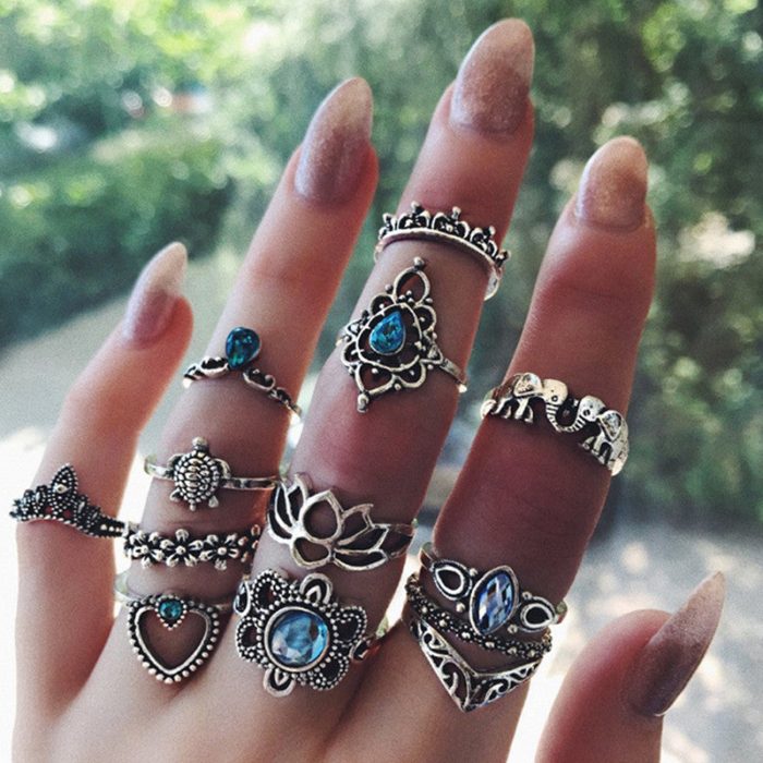 Fascinating Floral Designs Vintage Brilliant Rings Set of 13 Mixed Sizes For Women - VAIRAVI
