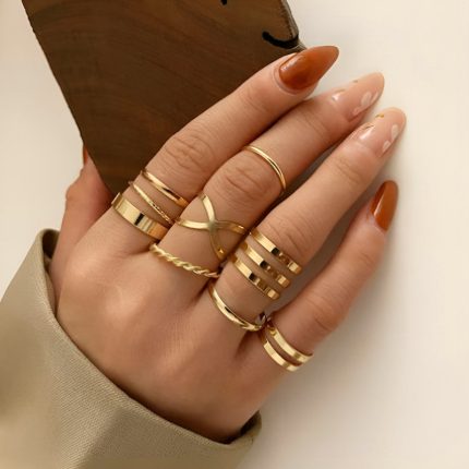 Limited Edition Gold Plated Tantalizing Rings Set of 9 Mixed Sizes For Women - VAIRAVI