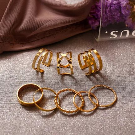 Limited Edition Gold Plated Tantalizing Rings Set of 9 Mixed Sizes For Women - VAIRAVI