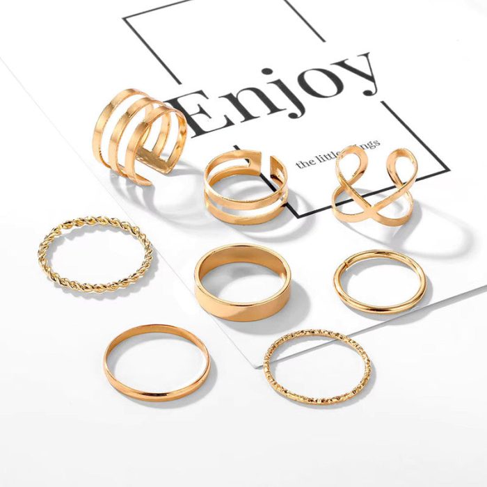 Limited Edition Gold Plated Tantalizing Rings Set of 9 Mixed Sizes For Women - VAIRAVI