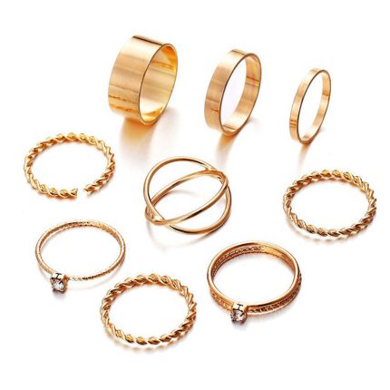 Exclusive Limited Edition Ad Gold Plated Elegant Rings Set of 9 Mixed Sizes For Women - VAIRAVI