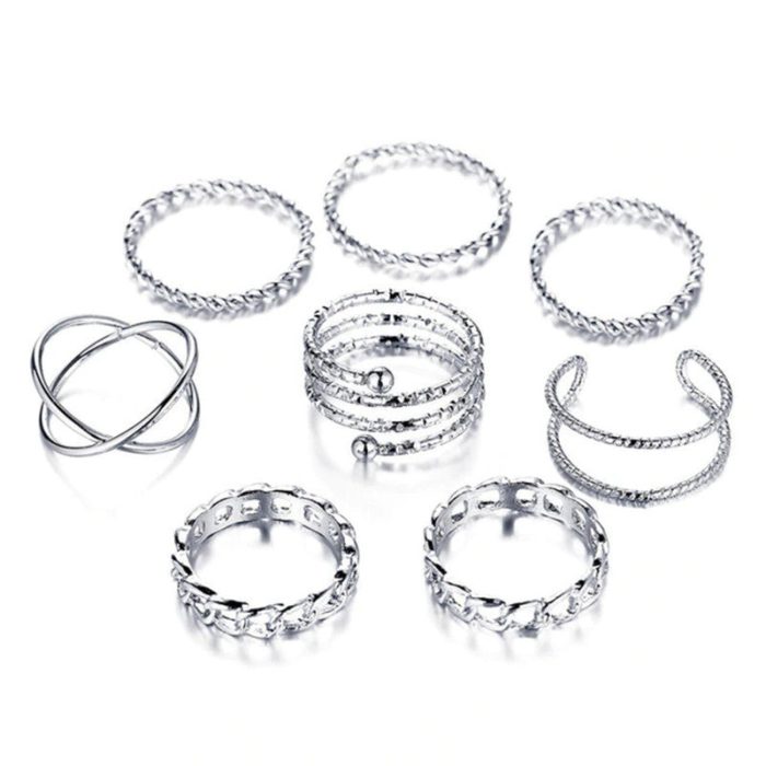 Exclusive Multi Designs Silver Plated Magnificent Rings Set of 8 For Women - VAIRAVI