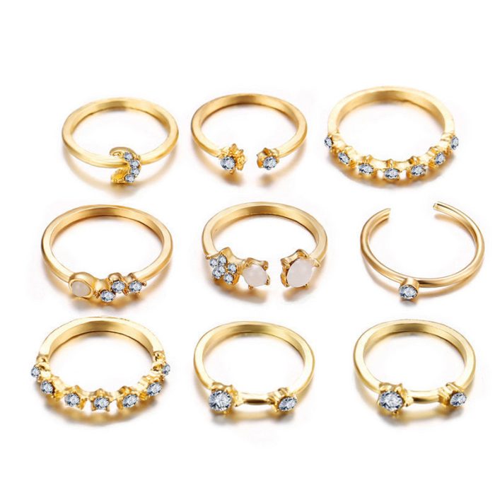 Trending Gold Plated Love inspired Set of 9 Stackable Finger Rings - VAIRAVI