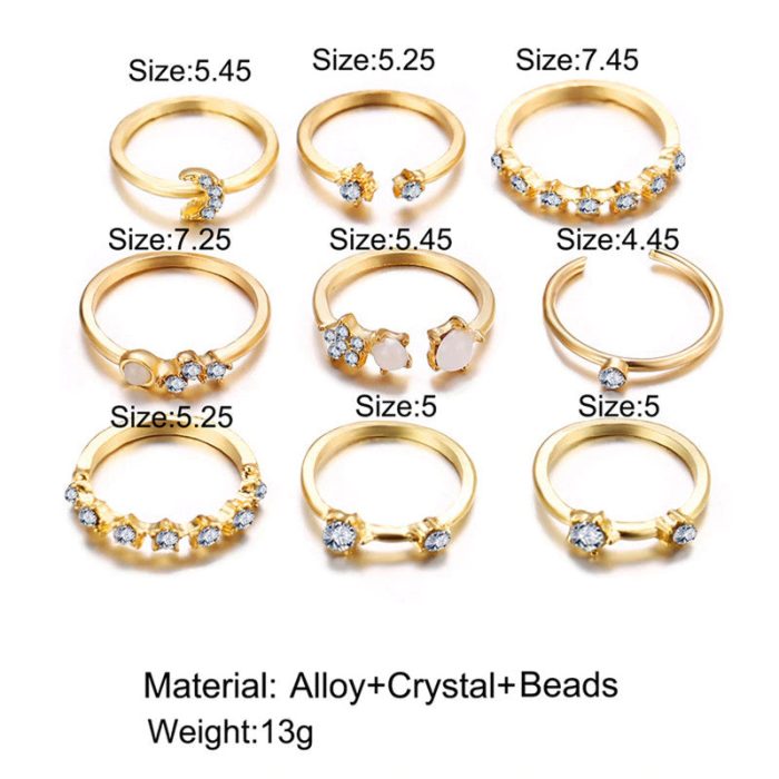 Trending Gold Plated Love inspired Set of 9 Stackable Finger Rings - VAIRAVI