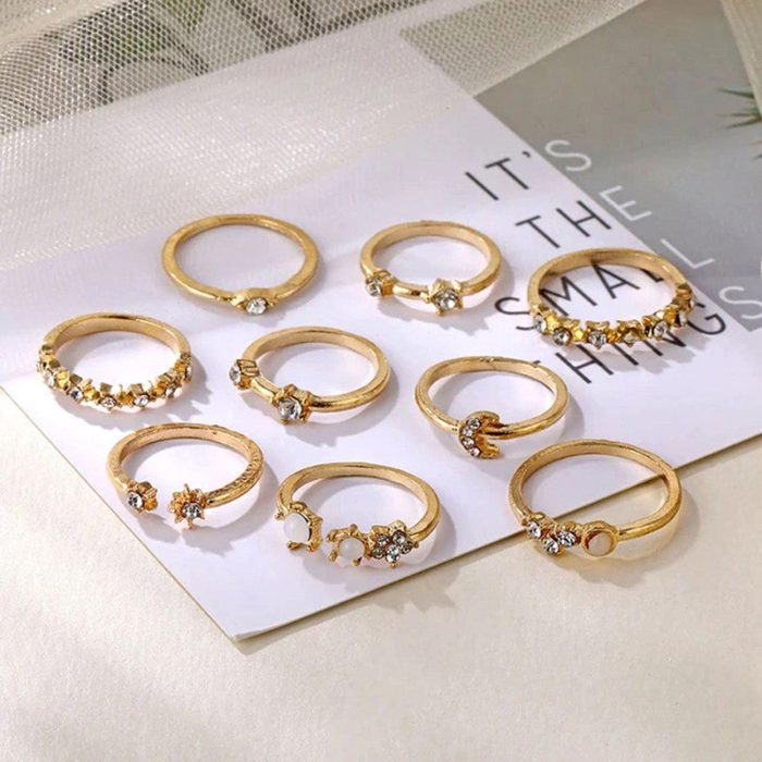Trending Gold Plated Love inspired Set of 9 Stackable Finger Rings - VAIRAVI