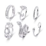 Silver Plated Snake inspired Contemporary Chain Rings Set of 6 For Women - VAIRAVI