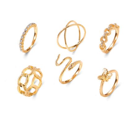Gold Plated Snake inspired Contemporary Chain Rings Set of 6 For Women - VAIRAVI