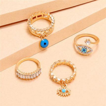 Gold Plated Evil Eye Stackable Rings Combo of 4 For Women - VAIRAVI