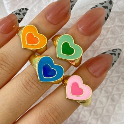 Gold Plated Multicolour Heart Shaped Rings Combo Set of 4 For Women - VAIRAVI