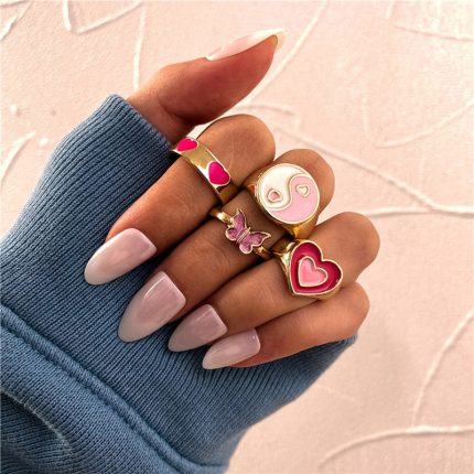 Gold Plated Pink Rings Set of 4 For Women - VAIRAVI