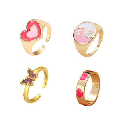 Gold Plated Pink Rings Set of 4 For Women - VAIRAVI