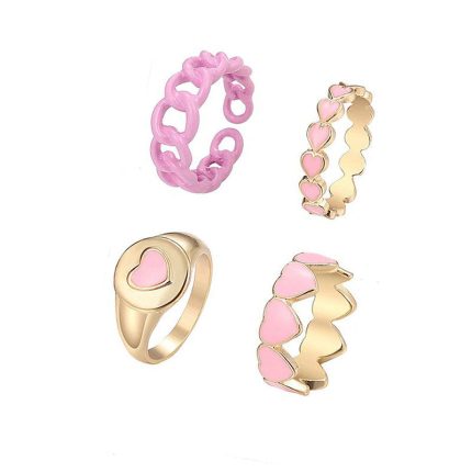 Gold Plated Pink Rings Set of 4 For Women - VAIRAVI