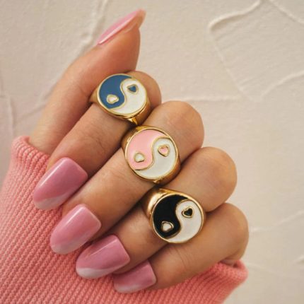 Gold Plated Multicolour Yin Yang Rings Set of 3 For Women - VAIRAVI
