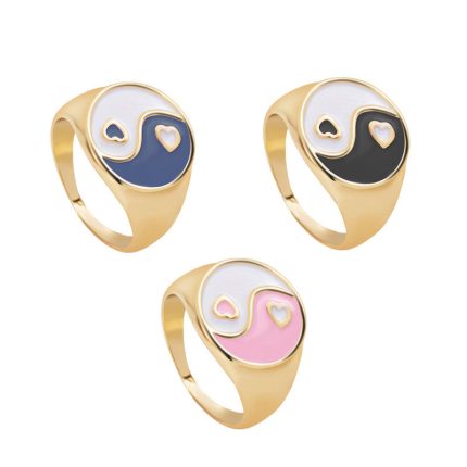 Gold Plated Multicolour Yin Yang Rings Set of 3 For Women - VAIRAVI
