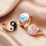Gold Plated Multicolour Yin Yang Rings Set of 3 For Women - VAIRAVI