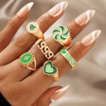 Gold Plated Green Rings Combo Set of 6 For Women - VAIRAVI
