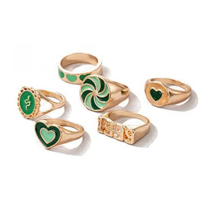Gold Plated Green Rings Combo Set of 6 For Women - VAIRAVI