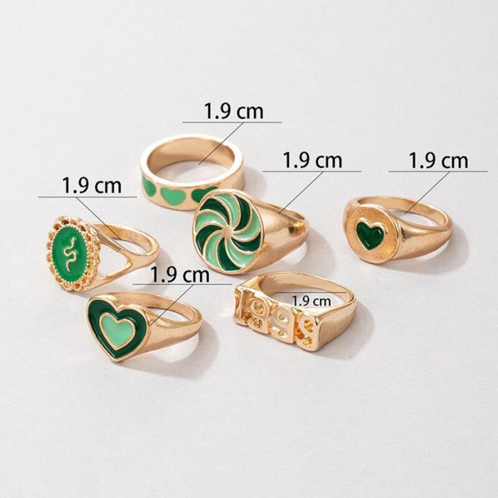 Gold Plated Green Rings Combo Set of 6 For Women - VAIRAVI