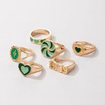 Gold Plated Green Rings Combo Set of 6 For Women - VAIRAVI