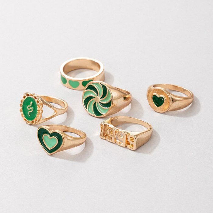 Gold Plated Green Rings Combo Set of 6 For Women - VAIRAVI