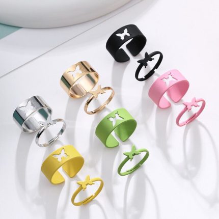 Gold Plated Multicolour Butterfly inspired Rings Set of 12 For Women - VAIRAVI