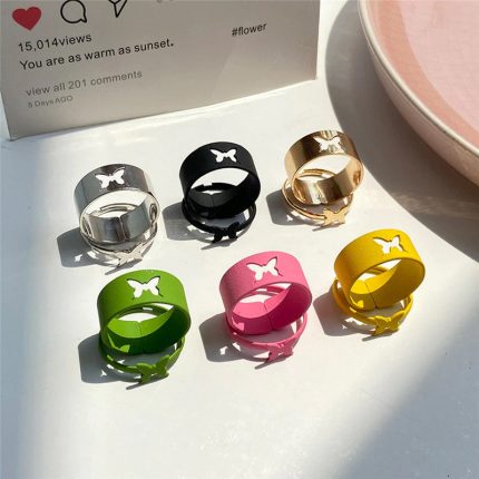 Gold Plated Multicolour Butterfly inspired Rings Set of 12 For Women - VAIRAVI