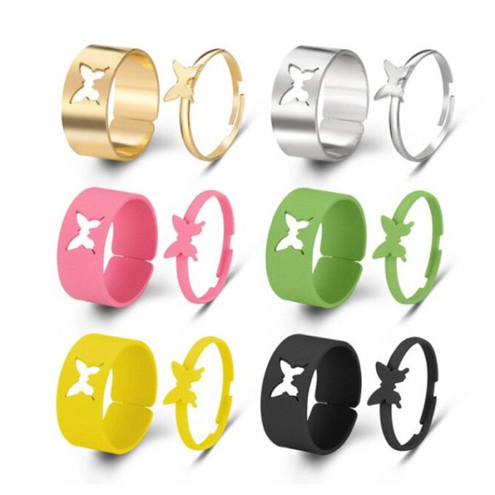Gold Plated Multicolour Butterfly inspired Rings Set of 12 For Women - VAIRAVI
