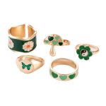 Gold Plated Green Rings Set of 5 For Women - VAIRAVI