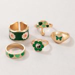Gold Plated Green Rings Set of 5 For Women - VAIRAVI