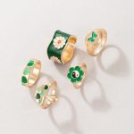 Gold Plated Green Rings Set of 5 For Women - VAIRAVI