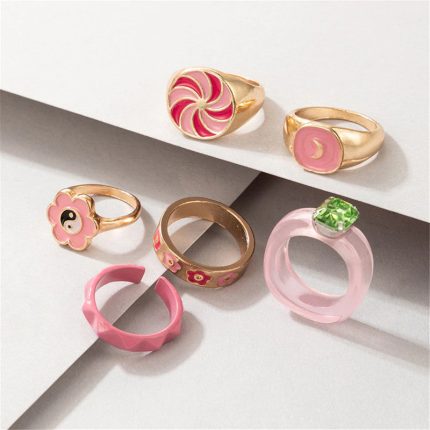 Gold Plated Multicolour Rings Set of 6 For Women - VAIRAVI