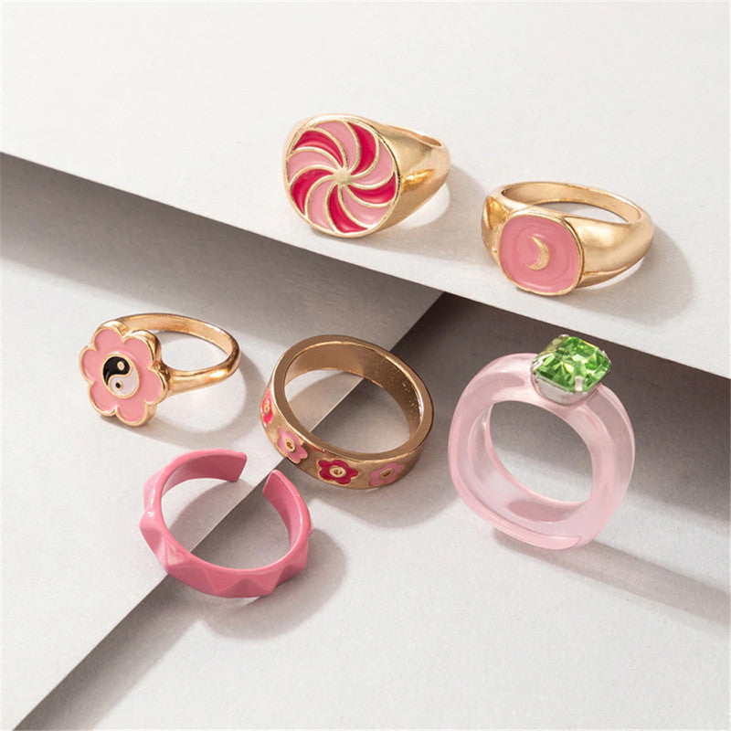 Gold Plated Multicolour Rings Set of 6 For Women - VAIRAVI Gold Plated Multicolour Rings Set of 6 For Women - VAIRAVI