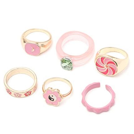 Gold Plated Multicolour Rings Set of 6 For Women - VAIRAVI
