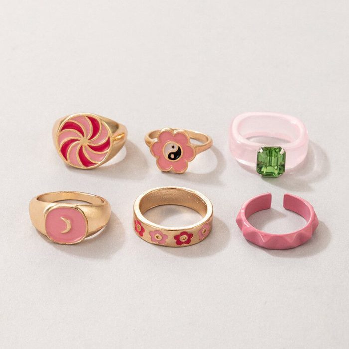 Gold Plated Multicolour Rings Set of 6 For Women - VAIRAVI