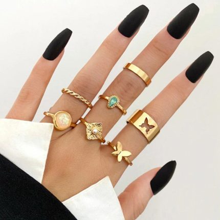Gold Plated Rings Set of 7 For Women - VAIRAVI