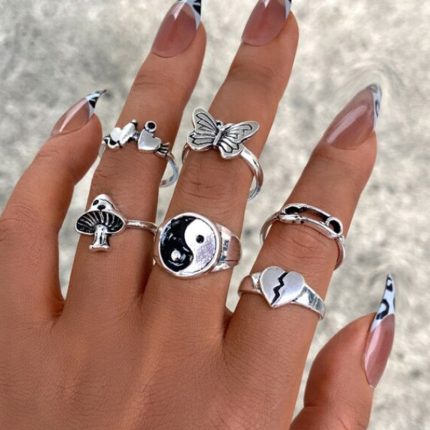Silver-Plated Silver-Toned  Rings Set of 6 For Women - VAIRAVI