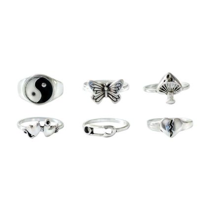 Silver-Plated Silver-Toned  Rings Set of 6 For Women - VAIRAVI