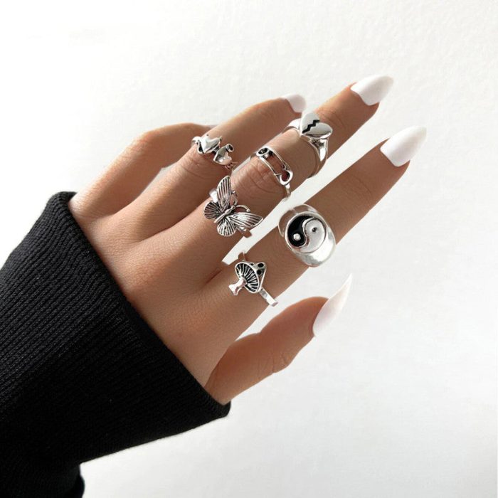 Silver-Plated Silver-Toned  Rings Set of 6 For Women - VAIRAVI