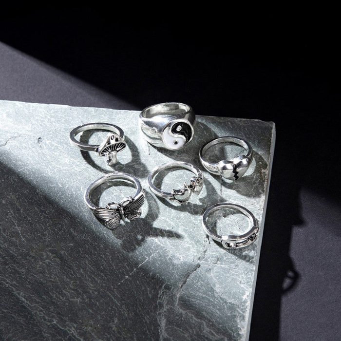 Silver-Plated Silver-Toned  Rings Set of 6 For Women - VAIRAVI
