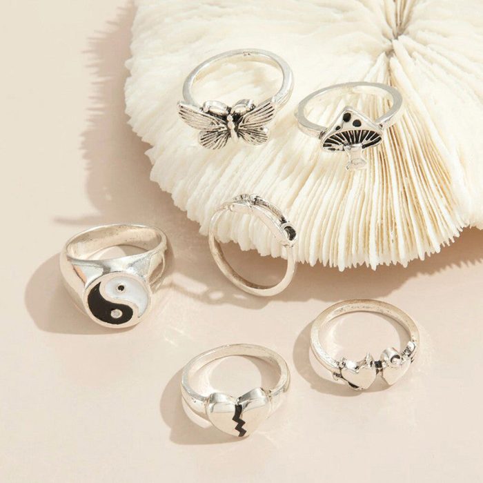 Silver-Plated Silver-Toned  Rings Set of 6 For Women - VAIRAVI