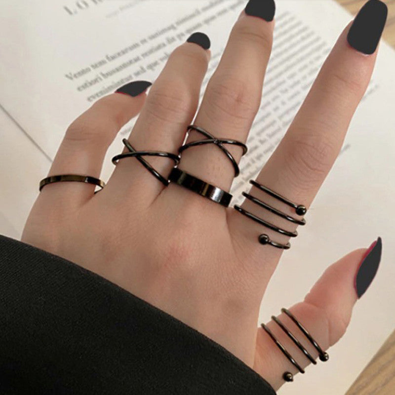 Silver Plated Black-Toned Rings Set of 6 For Women - VAIRAVI Silver Plated Black-Toned Rings Set of 6 For Women - VAIRAVI