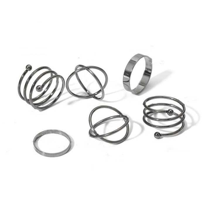 Silver Plated Black-Toned Rings Set of 6 For Women - VAIRAVI