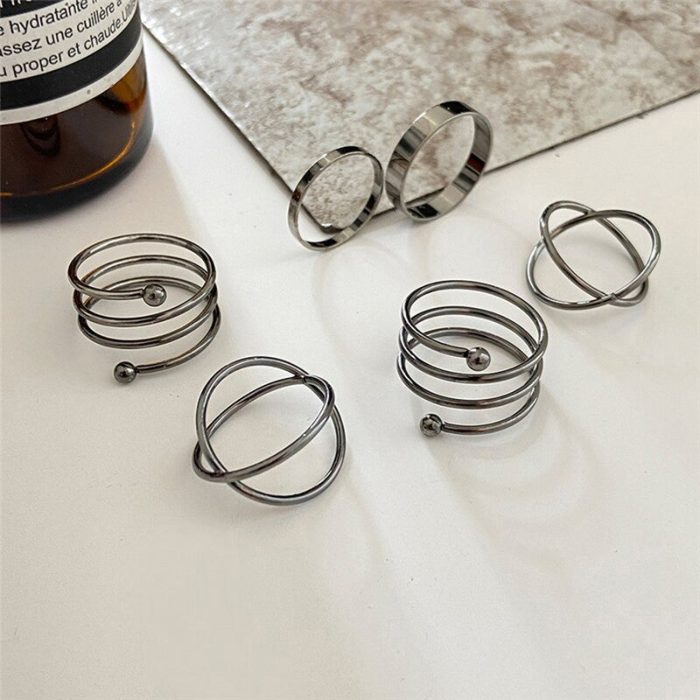 Silver Plated Black-Toned Rings Set of 6 For Women - VAIRAVI