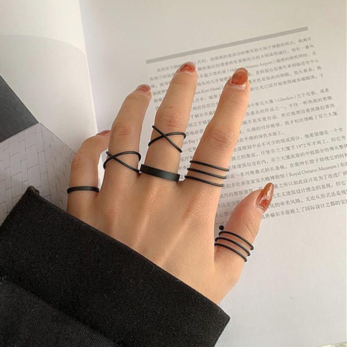 Silver Plated Black-Toned Rings Set of 6 For Women - VAIRAVI