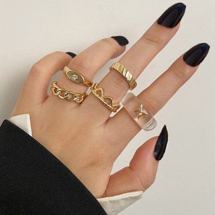 Gold Plated Rings Set of 5 For Women - VAIRAVI