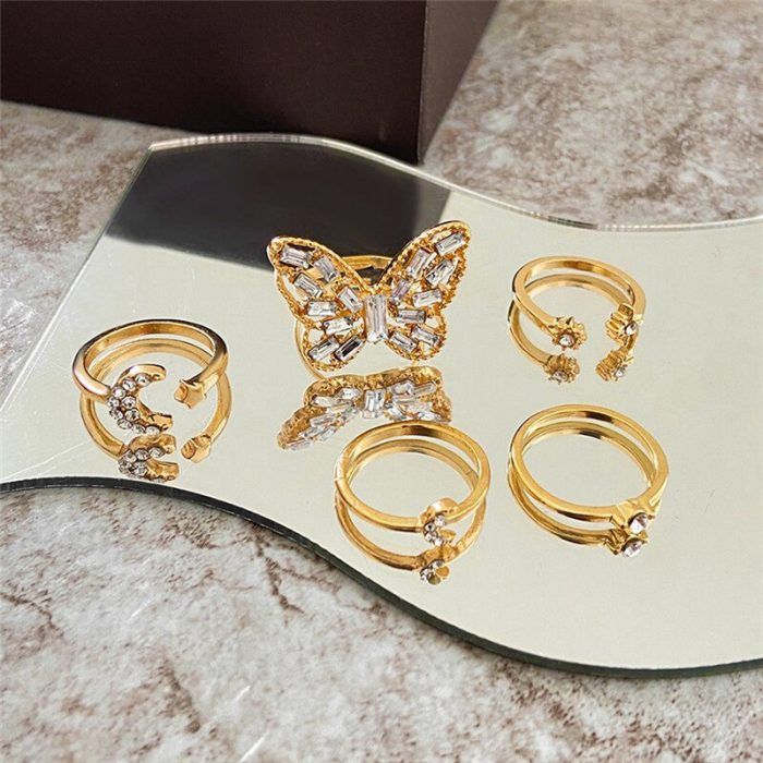 Gold Plated Butterfly Rings Set of 5 For Women - VAIRAVI