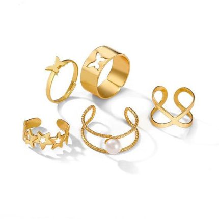 Gold Plated Stars Rings Set of 5 For Women - VAIRAVI