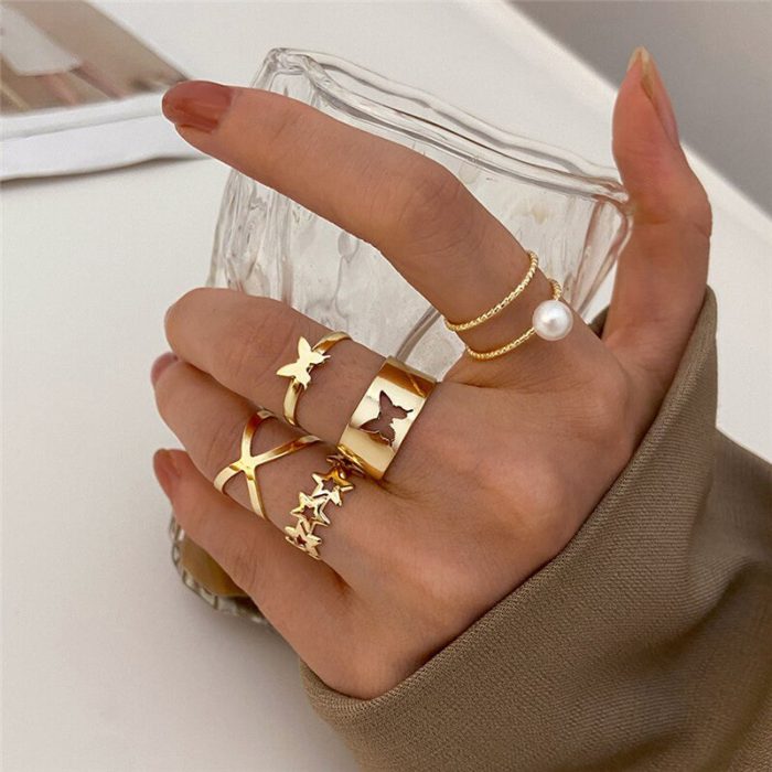 Gold Plated Stars Rings Set of 5 For Women - VAIRAVI